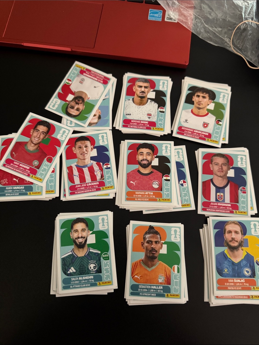 Panini Multicolor Football Player Sticker Lot - Red, Green, Blue